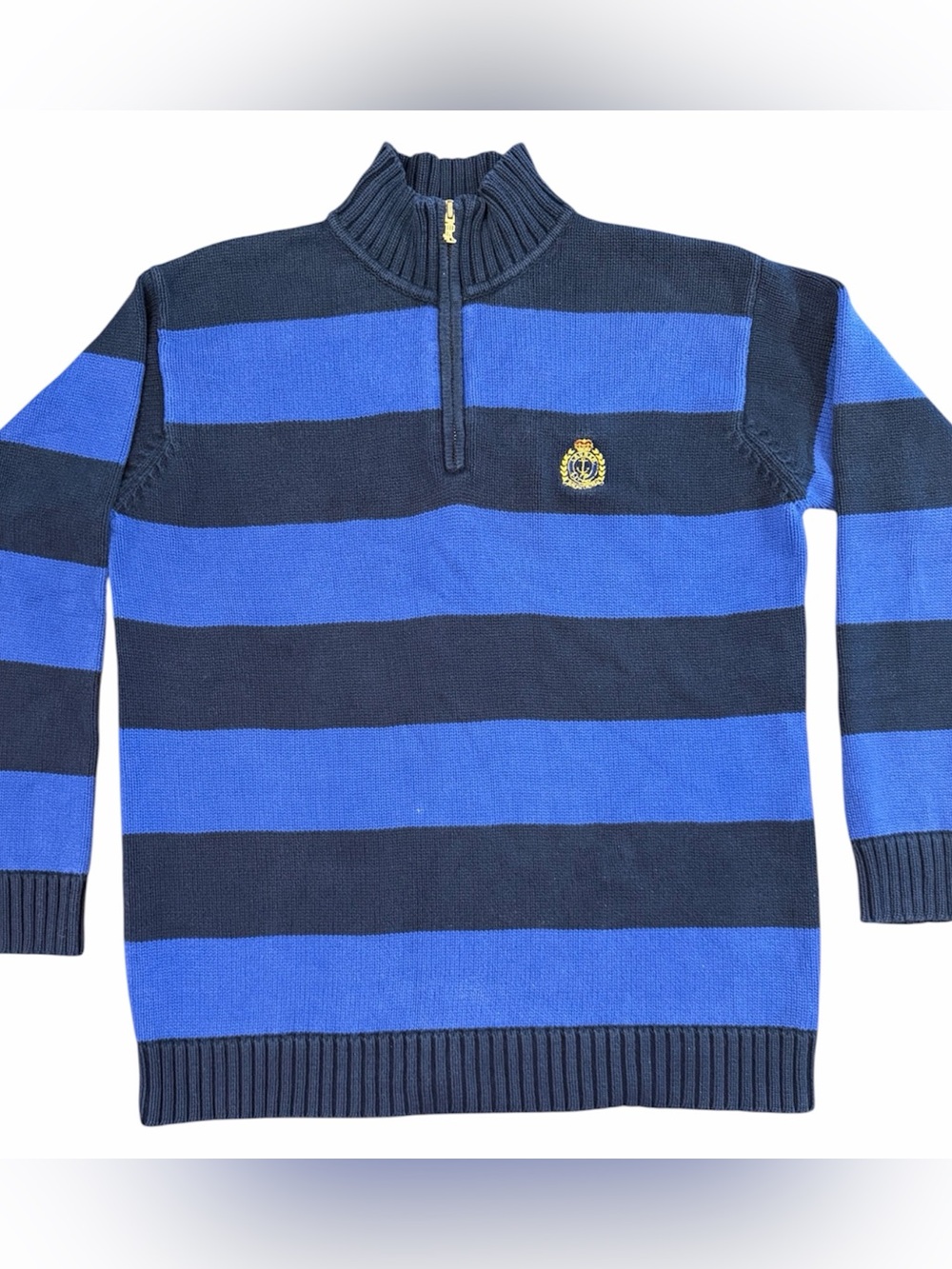 Lauren Ralph Lauren Blue Striped Half-Zip Women’s Sweater Small Oversized Cotton